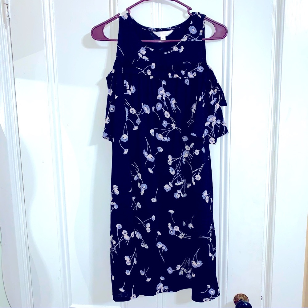 LC Lauren Conrad | Cold-Shoulder Short Ruffle Sleeve Dress Black Floral XS NWOT!